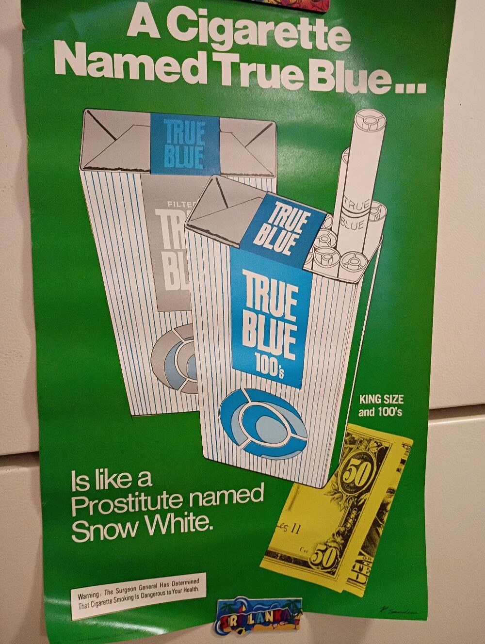 Vintage Spenco Medical Corporation Anti-Smoking Poster "True Blue"